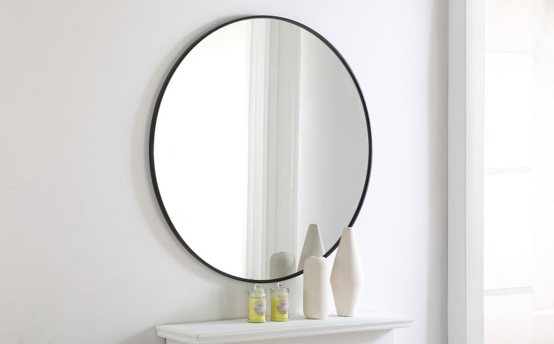 Metal Frame Round Mirror 42 Inch Black Finish