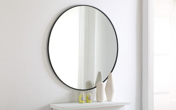 Metal Frame Round Mirror 42 Inch Black Finish