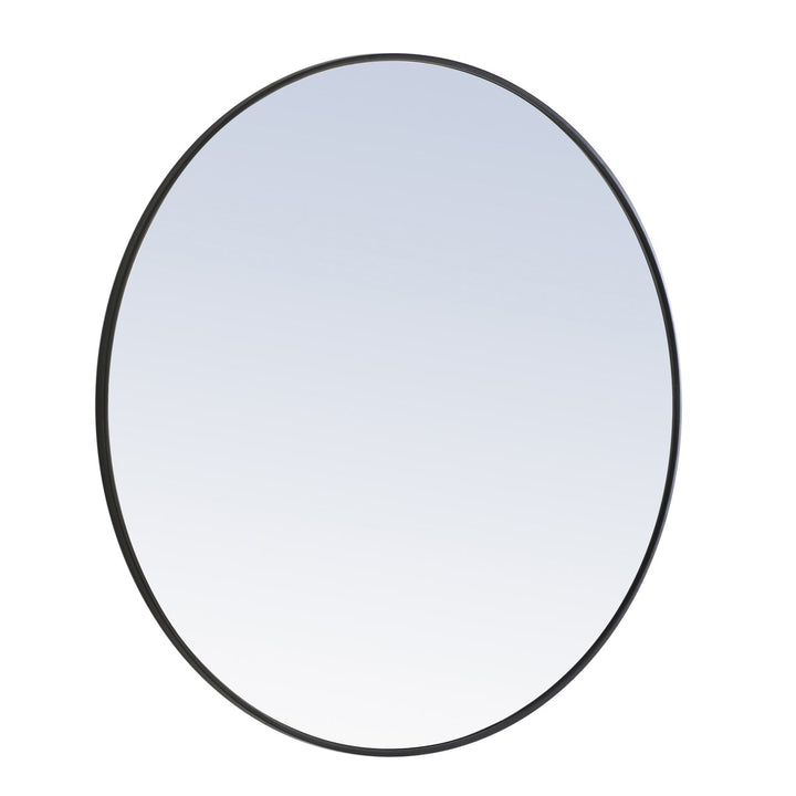 Metal Frame Round Mirror 42 Inch Black Finish