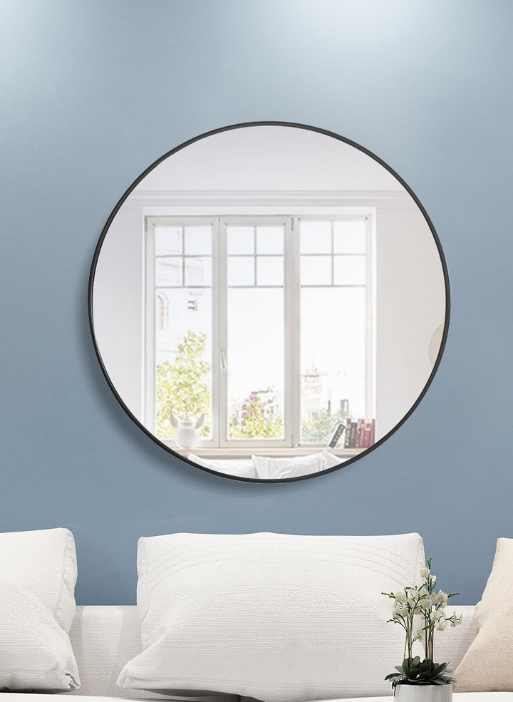 Metal Frame Round Mirror 36 Inch Black Finish