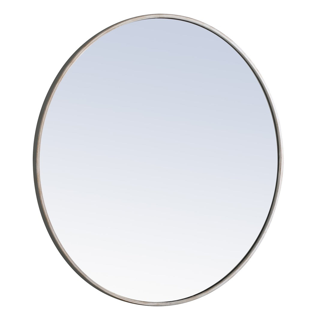 Metal Frame Round Mirror 32 Inch Silver Finish