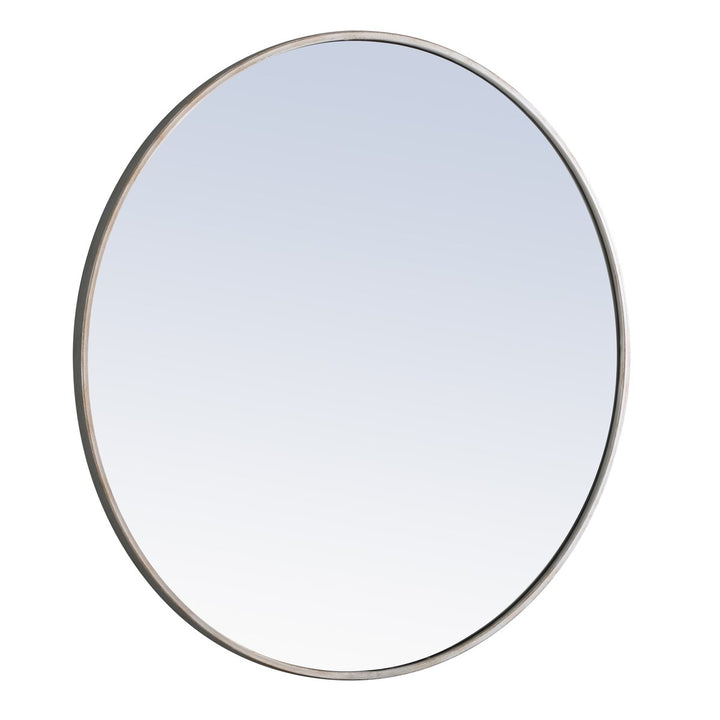 Metal Frame Round Mirror 32 Inch Silver Finish