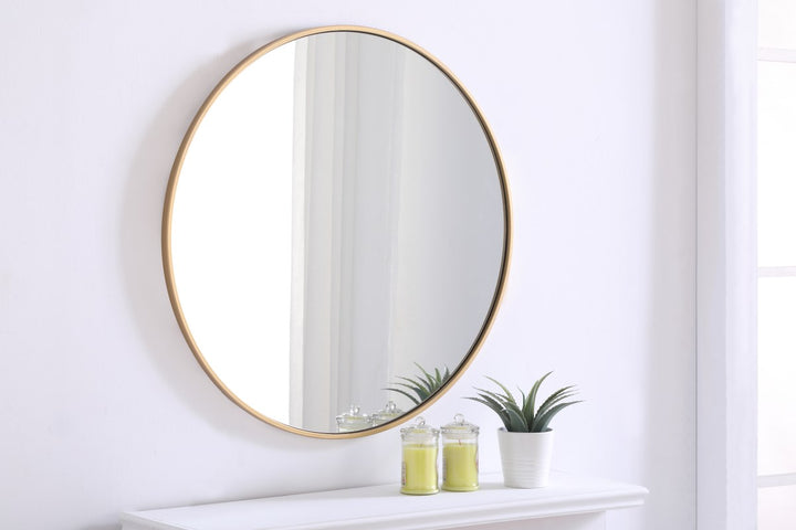 Metal Frame Round Mirror 32 Inch Brass Finish