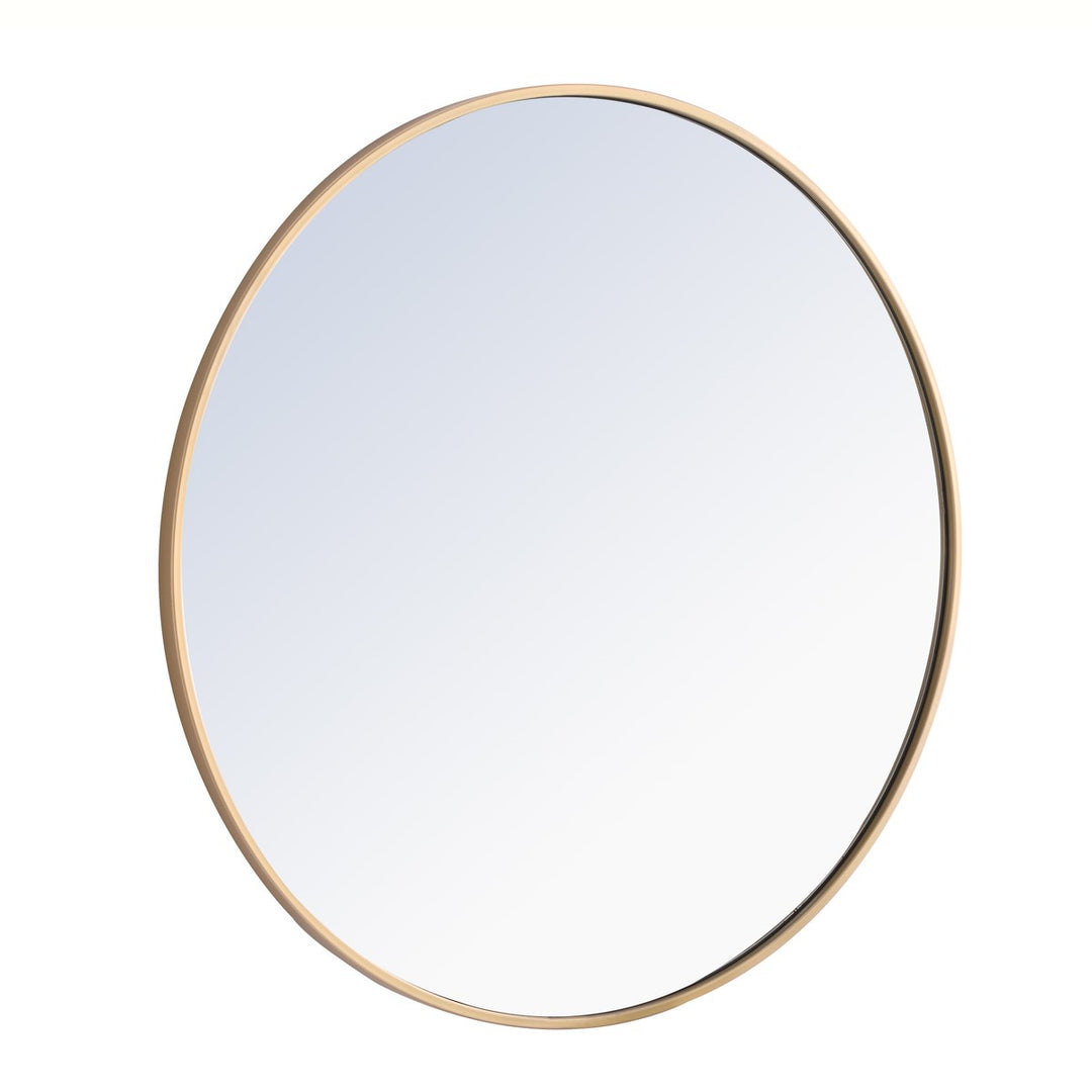 Metal Frame Round Mirror 32 Inch Brass Finish
