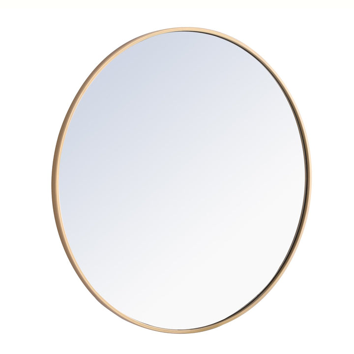 Metal Frame Round Mirror 32 Inch Brass Finish