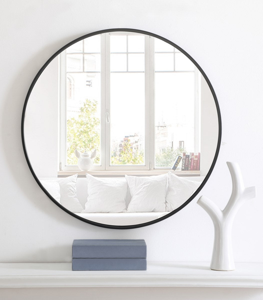 Metal Frame Round Mirror 28 Inch Black Finish