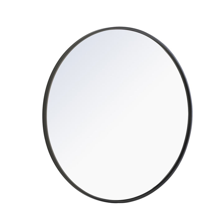 Metal Frame Round Mirror 28 Inch Black Finish
