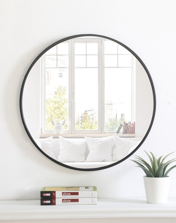 Metal Frame Round Mirror 24 Inch Black Finish