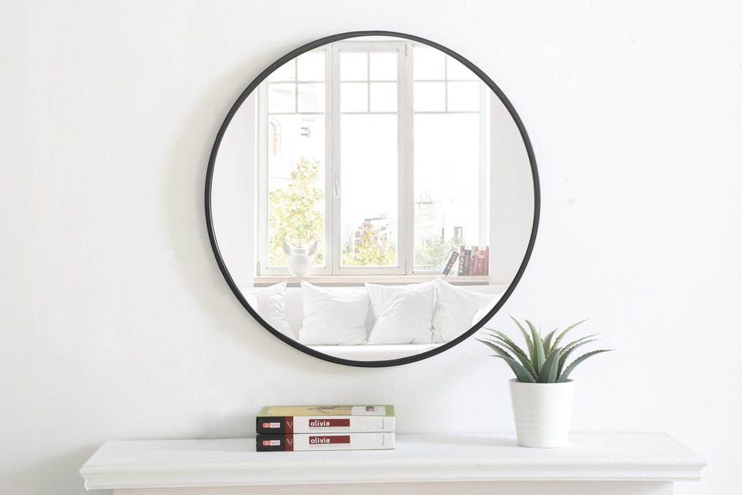 Metal Frame Round Mirror 24 Inch Black Finish