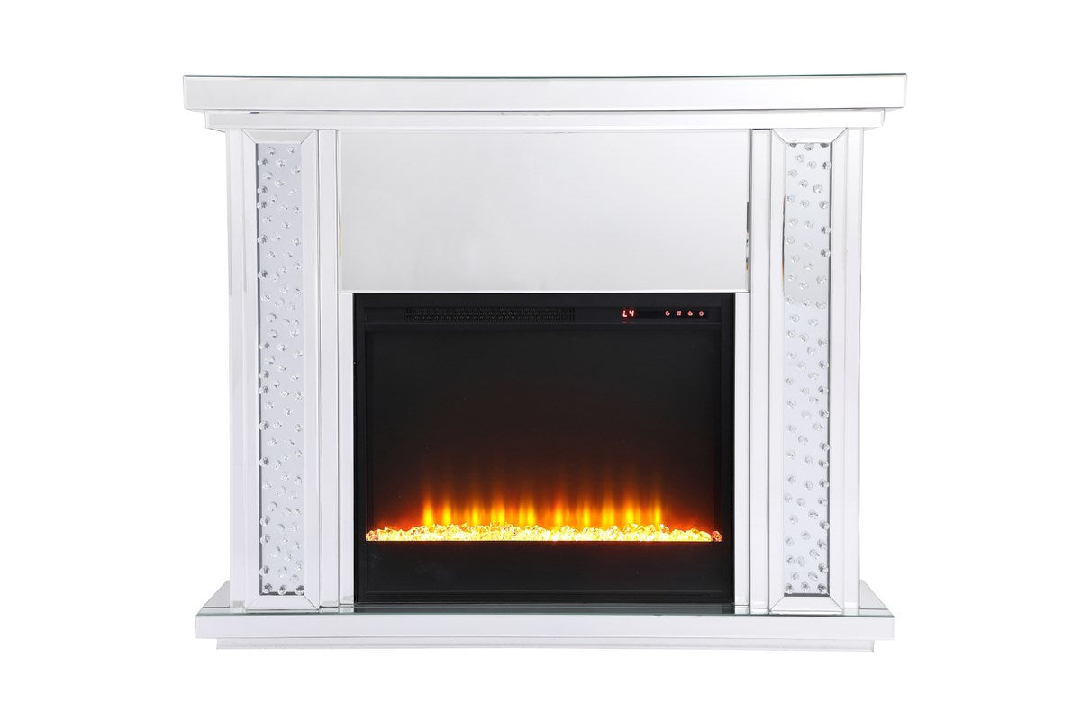 47.5 In. Crystal Mirrored Mantle With Crystal Insert Fireplace by Elegant Decor