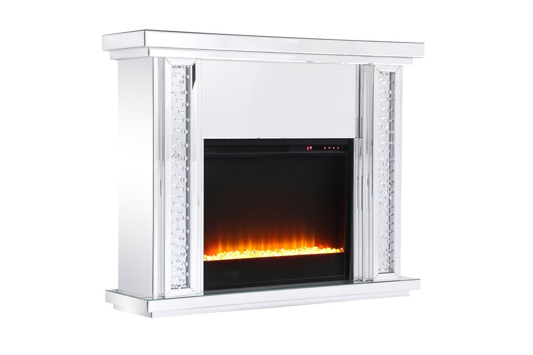 47.5 In. Crystal Mirrored Mantle With Crystal Insert Fireplace