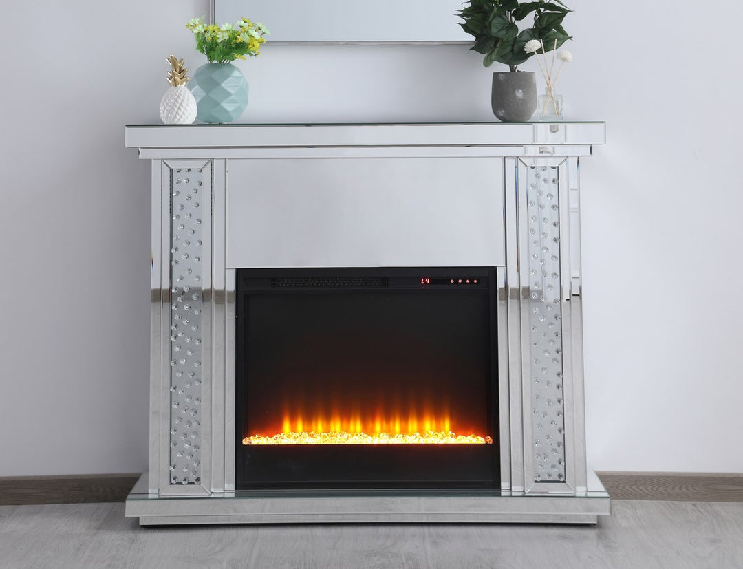 47.5 In. Crystal Mirrored Mantle With Crystal Insert Fireplace