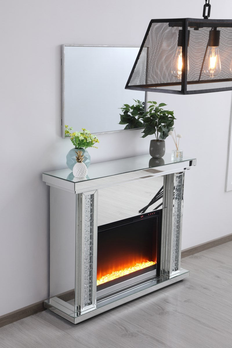 47.5 In. Crystal Mirrored Mantle With Crystal Insert Fireplace
