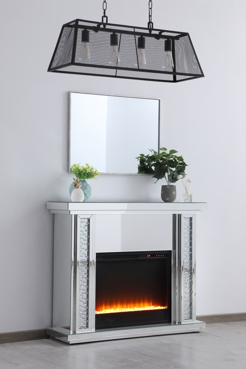 47.5 In. Crystal Mirrored Mantle With Crystal Insert Fireplace