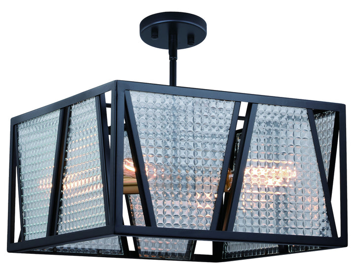 4L Dual Mount Pendant/Semi-Flush Mount Black with Natural Brass
