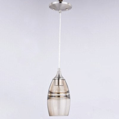4.75-in Mini Pendant Amber Fog Glass Satin Nickel