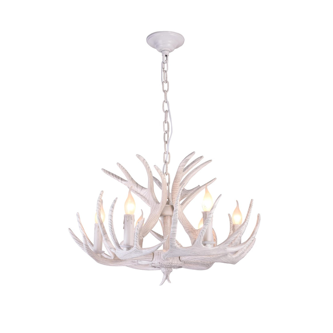 6 Lights White Antler Lighting by Bethel