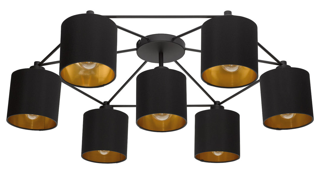 7 Lights Celing Light W/ Black Finish & Black Exterior & Gold Interior Shades by Eglo