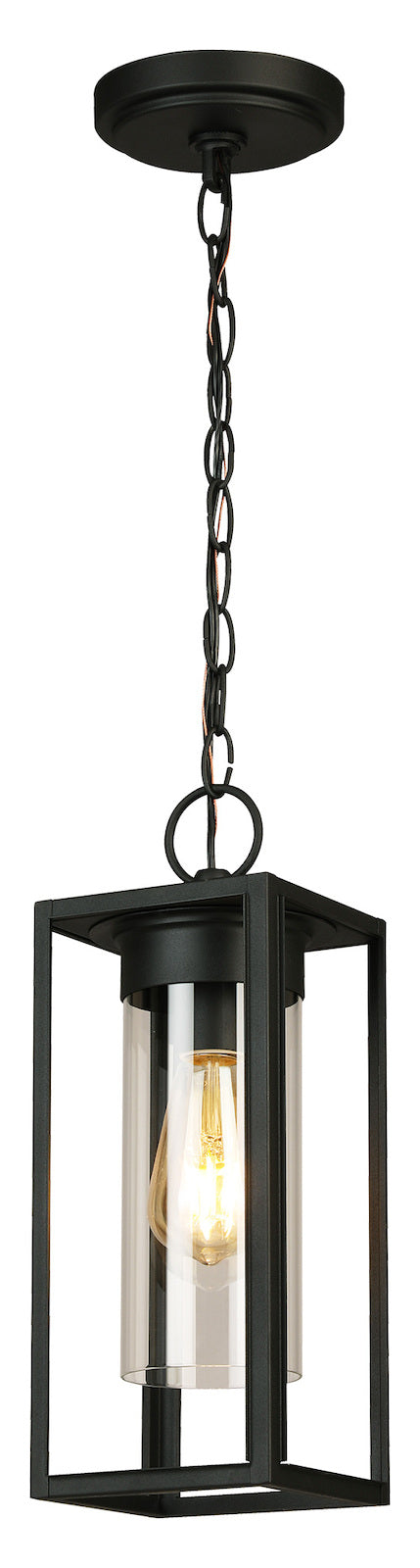 1 Light Outdoor Pendant W/ Matte Black Finish & Clear Glass by Eglo