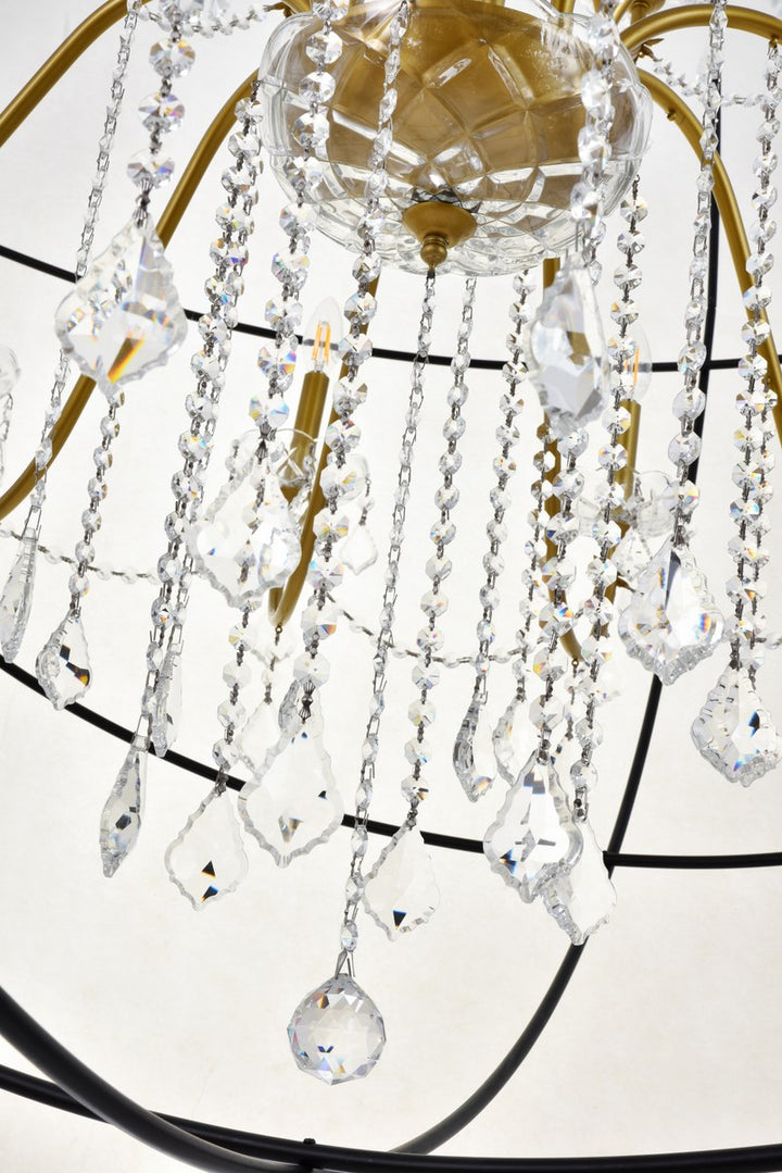 24 Light Black And Gold Crystal Pendant