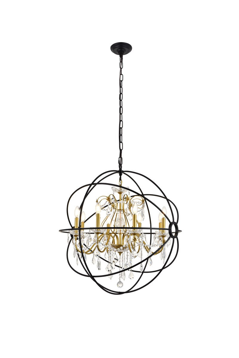 8 Light Black And Gold Crystal Pendant by Living District