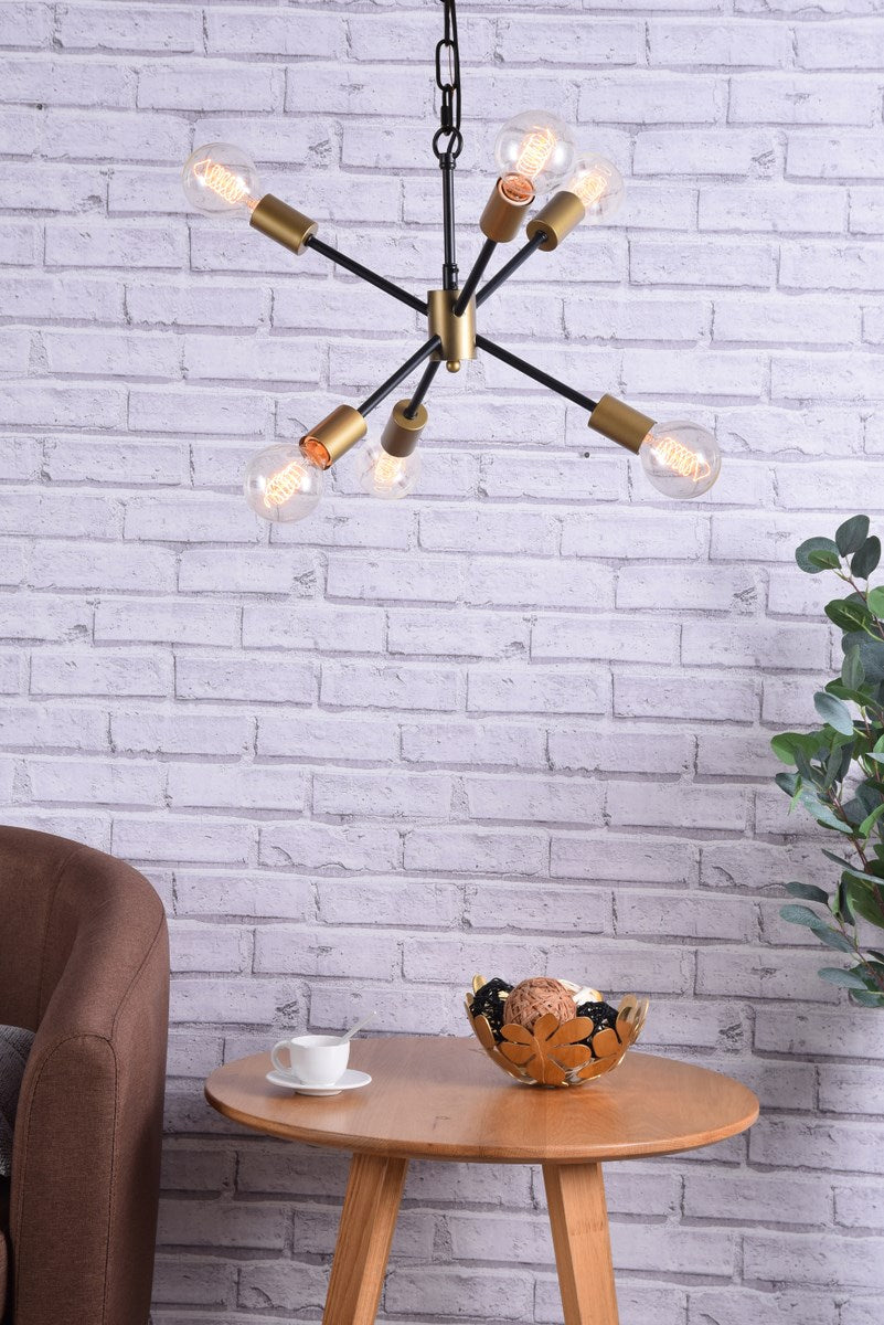 6 Light Matte Black Pendant