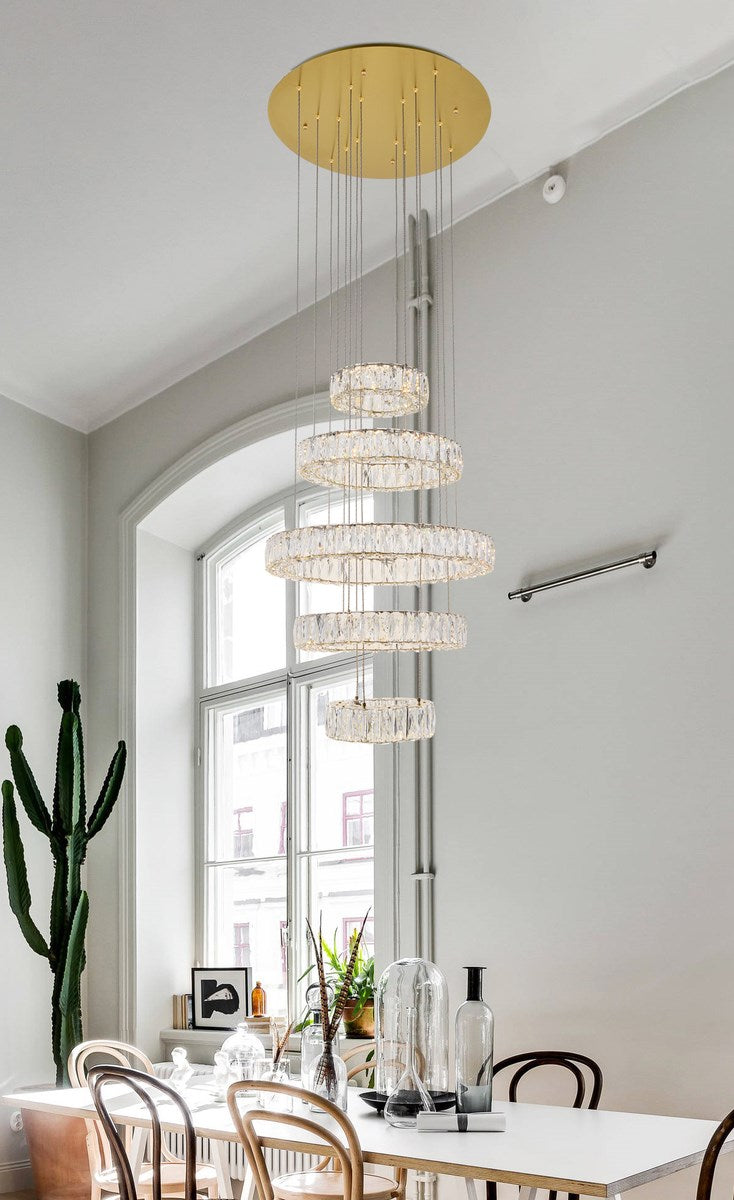 Integrated Led Chip Light Gold Chandelier Clear Royal Cut Crystal