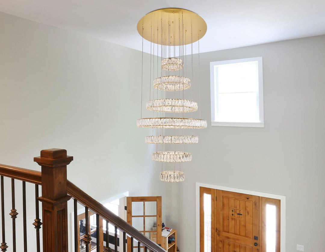Integrated Led Light Gold Chandelier Clear Royal Cut Crystal