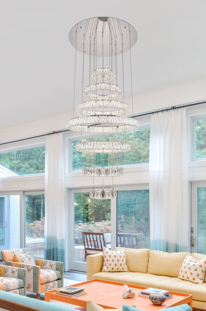 Integrated Led Chip Light Chrome Chandelier Clear Royal Cut Crystal