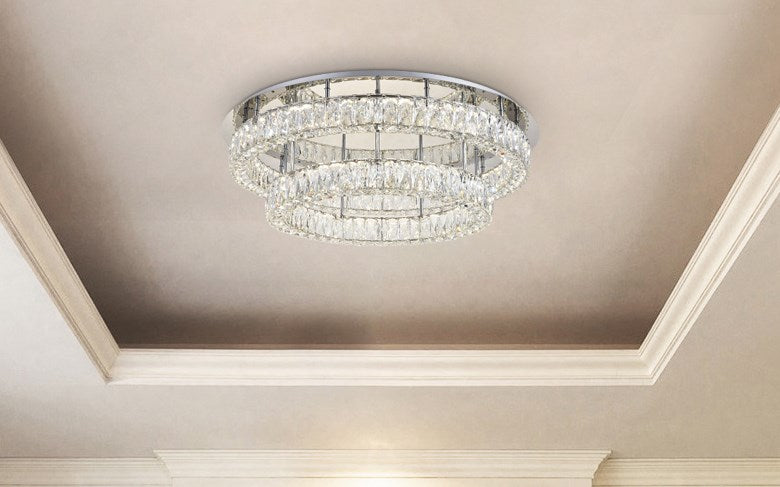 Led Light Chrome Flush Mount Clear Royal Cut Crystal