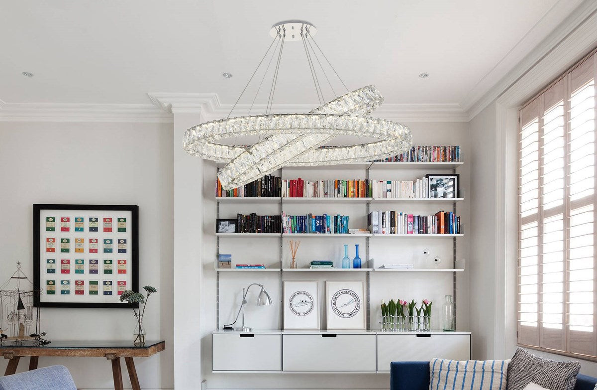 Integrated Led Light Chrome Chandelier Clear Royal Cut Crystal