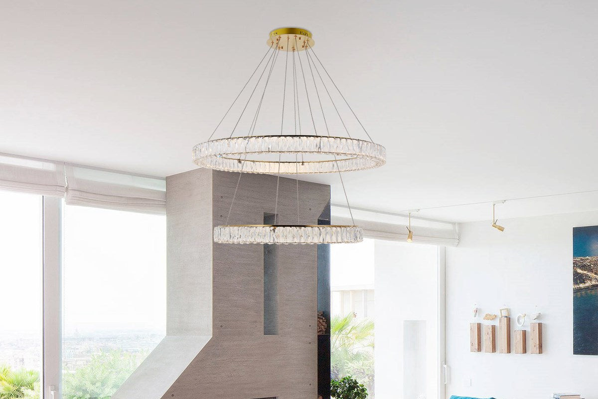 Integrated Led Light Gold Chandelier Clear Royal Cut Crystal