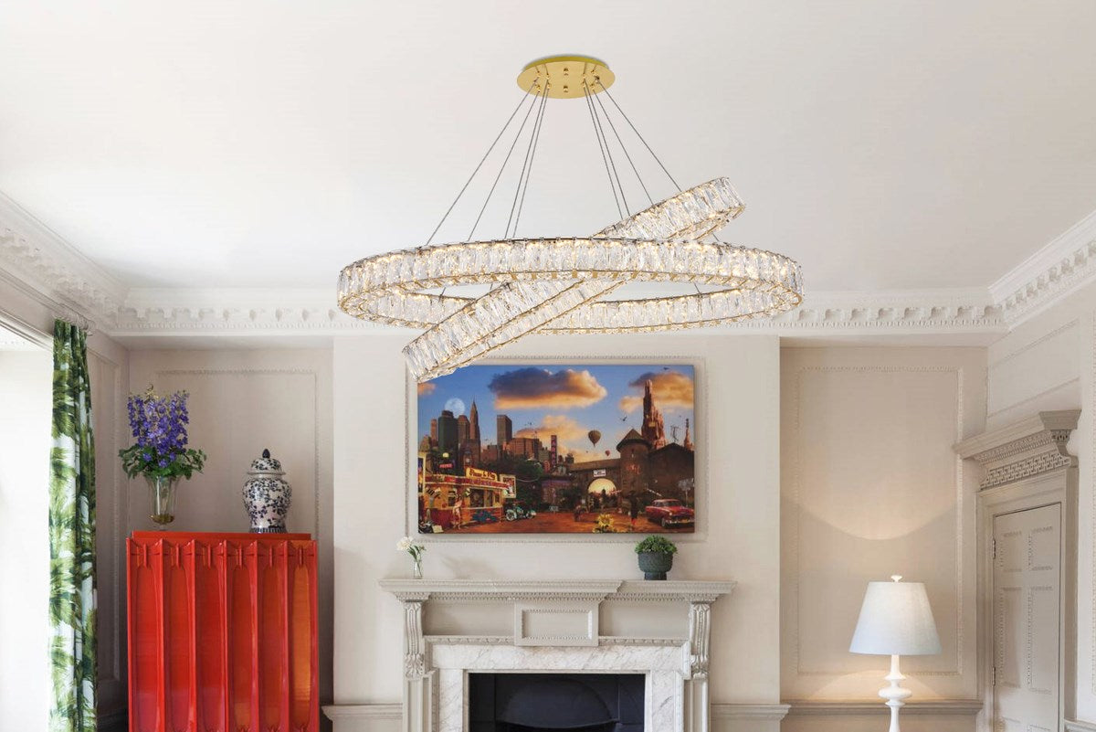 Integrated Led Light Gold Chandelier Clear Royal Cut Crystal