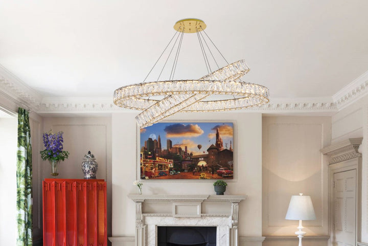 Integrated Led Light Gold Chandelier Clear Royal Cut Crystal