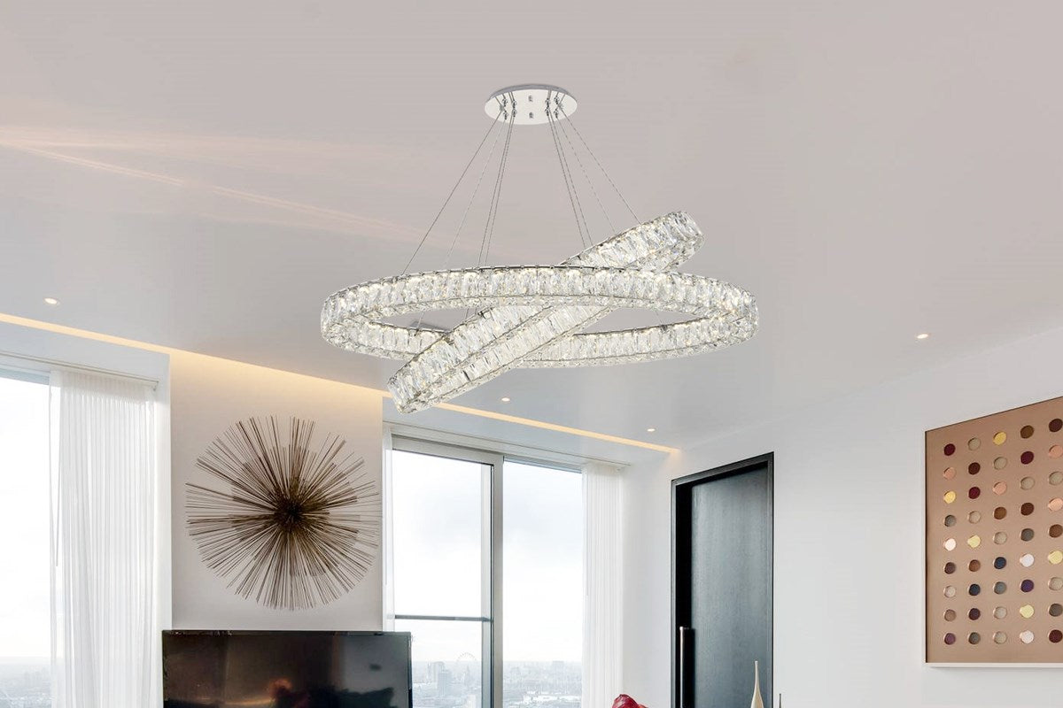 Integrated Led Light Chrome Chandelier Clear Royal Cut Crystal