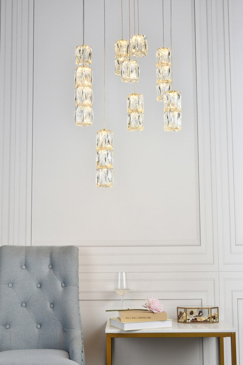 Led Light Gold Pendant Clear Royal Cut Crystal
