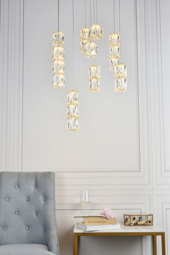 Led Light Gold Pendant Clear Royal Cut Crystal