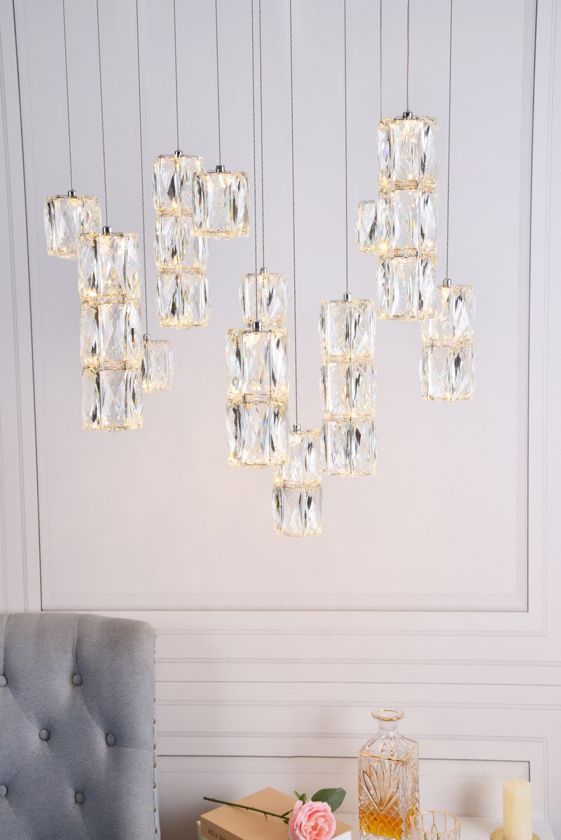 Led Light Chrome Pendant Clear Crystal