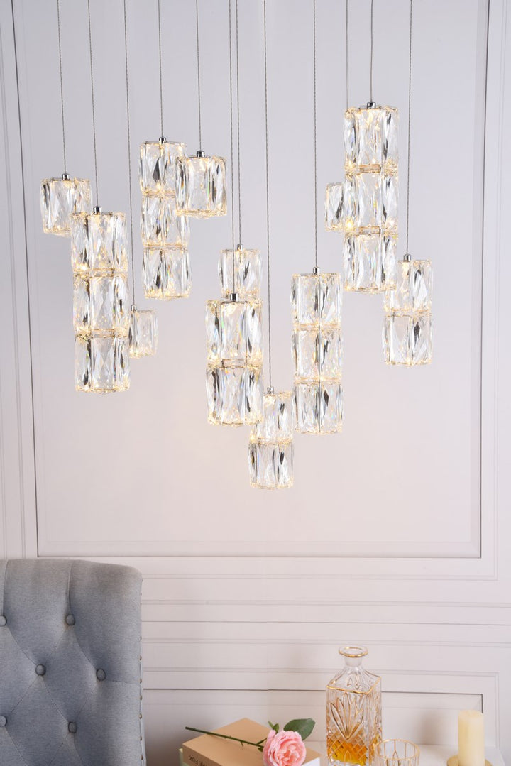 Led Light Chrome Pendant Clear Crystal