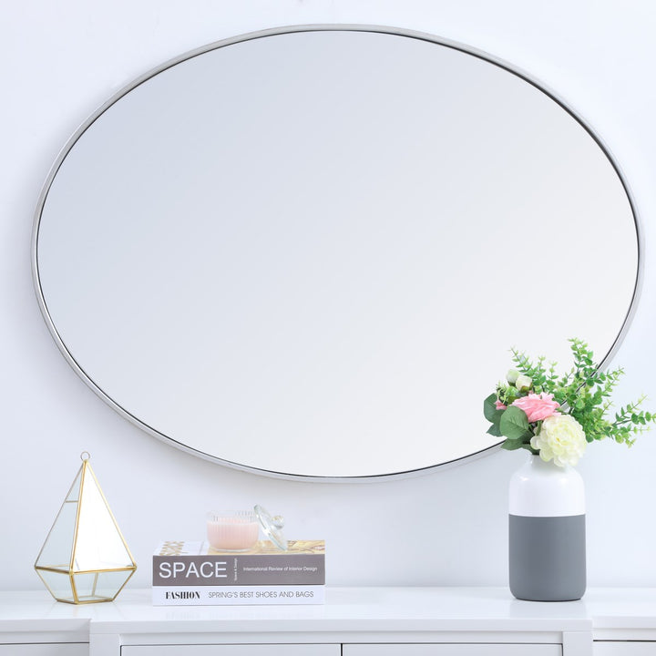 Metal Frame Oval Mirror 40 Inch In Silver