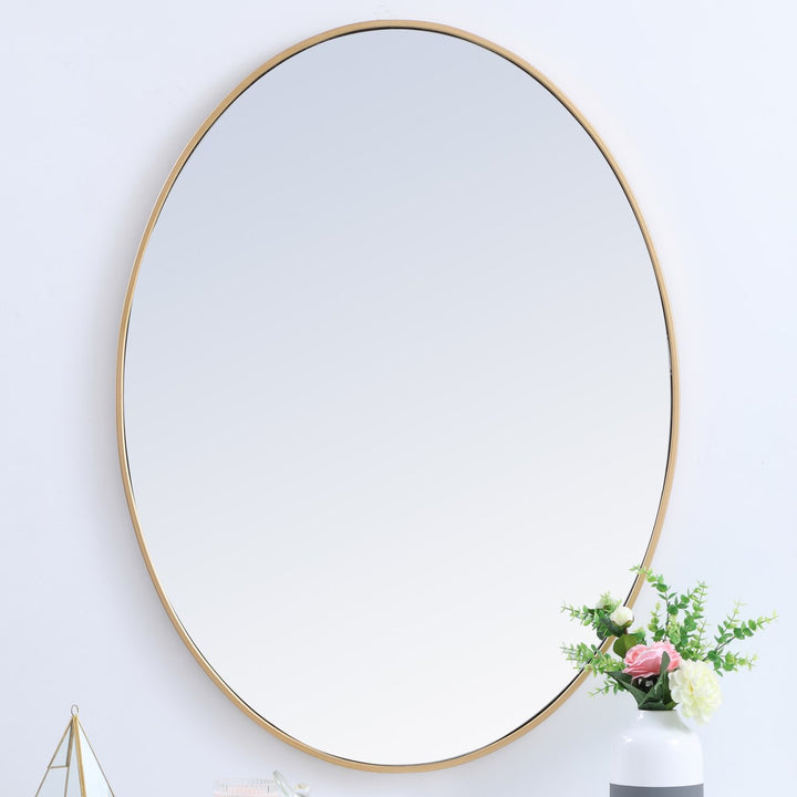 Metal Frame Oval Mirror 40 Inch In Brass