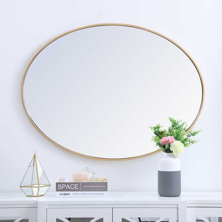 Metal Frame Oval Mirror 40 Inch In Brass