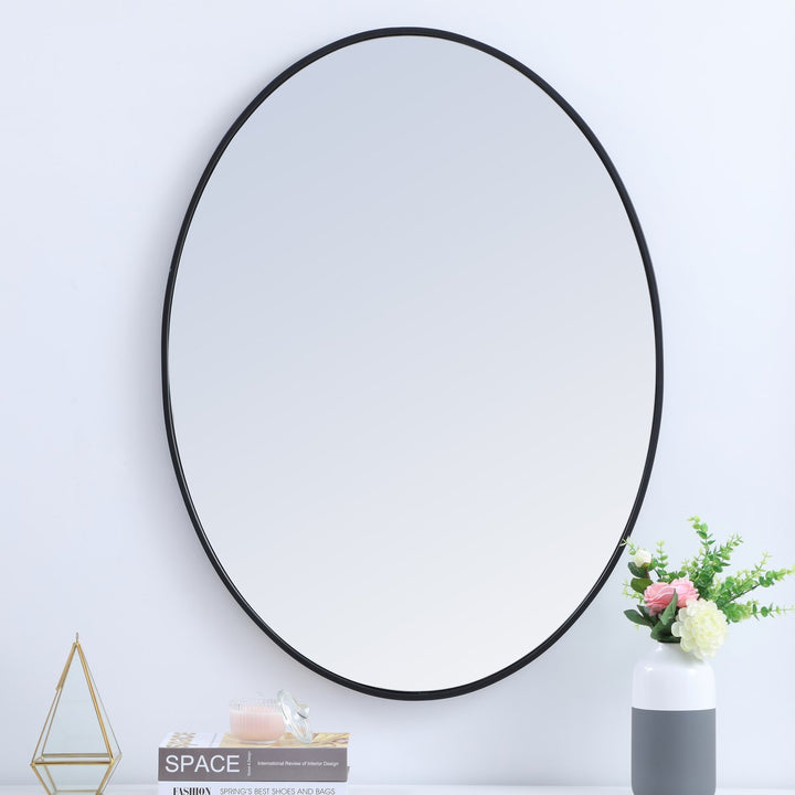 Metal Frame Oval Mirror 40 Inch In Black