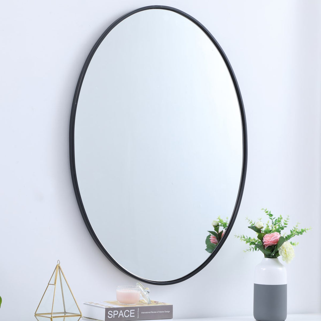 Metal Frame Oval Mirror 40 Inch In Black
