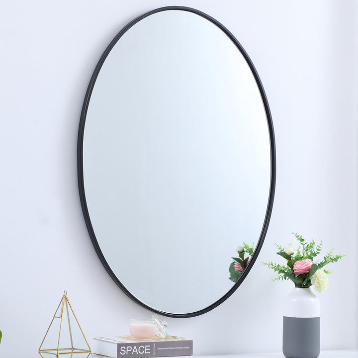 Metal Frame Oval Mirror 40 Inch In Black