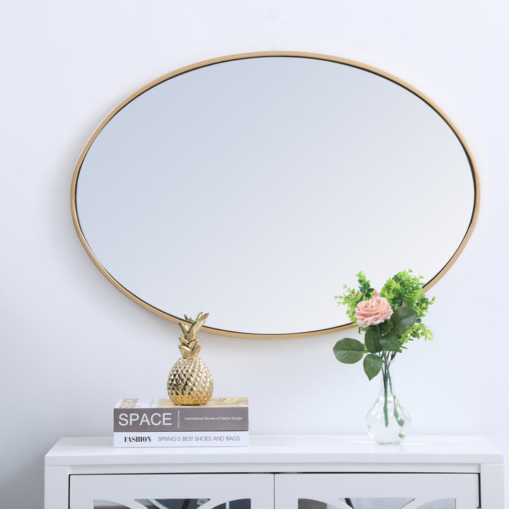Metal Frame Oval Mirror 34 Inch In Brass