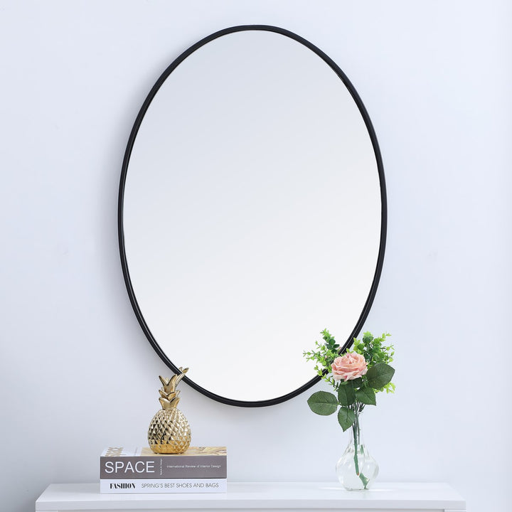 Metal Frame Oval Mirror 34 Inch In Black