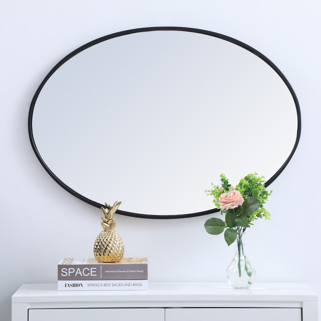 Metal Frame Oval Mirror 34 Inch In Black