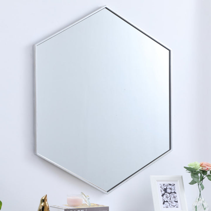 Metal Frame Hexagon Mirror 41 Inch In Silver