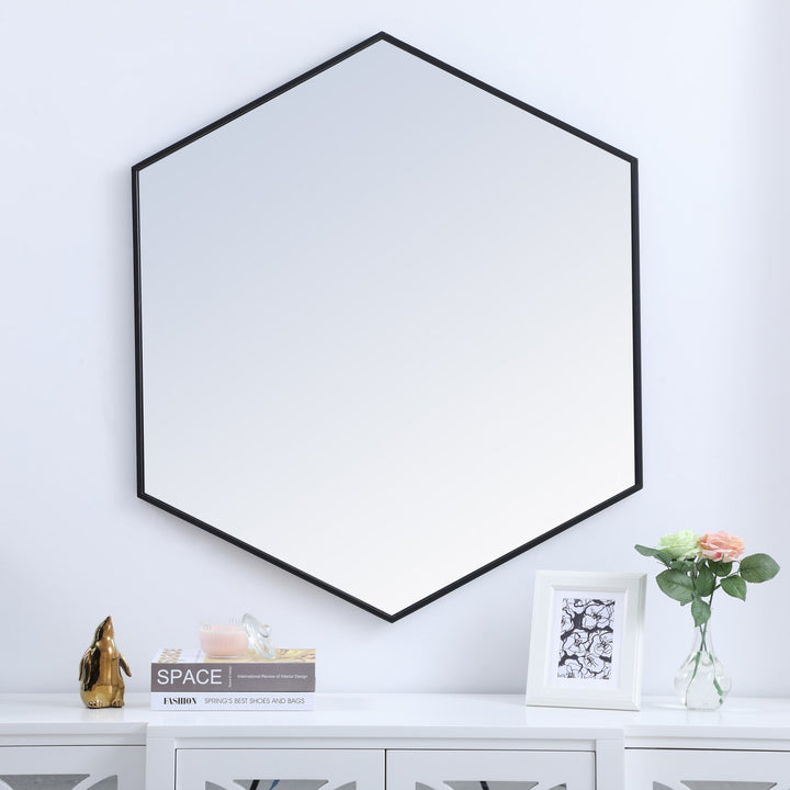 Metal Frame Hexagon Mirror 41 Inch In Black